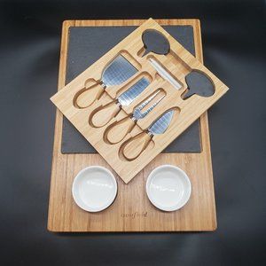 Charcuterie Board Set Removeable Slate, Markers, Utensils, Chalk, Dip Dishes